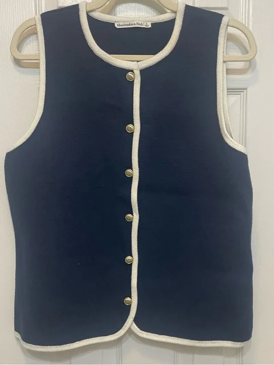 Abercrombie & Fitch Preppy Navy Button Up Sweatervest Womens L - Picture 4 of 4